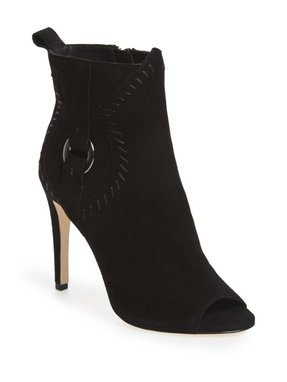 Rebecca Minkoff Black Suede Peep Toe Ankle Booties Stiletto Heels 7.5